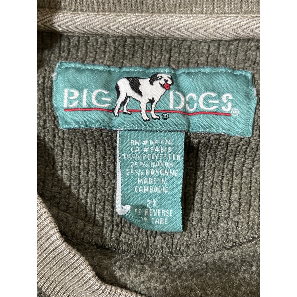 VTG Big Dogs Pullover 1/4 Button Sweatshirt - Mens Size XXL‎ - Green/Gray - Picture 4 of 8